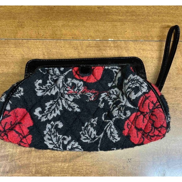 VERA BRADLEY Wristlet Clutch Jacquard Black Red Flowers Limited Edition - Picture 2 of 6